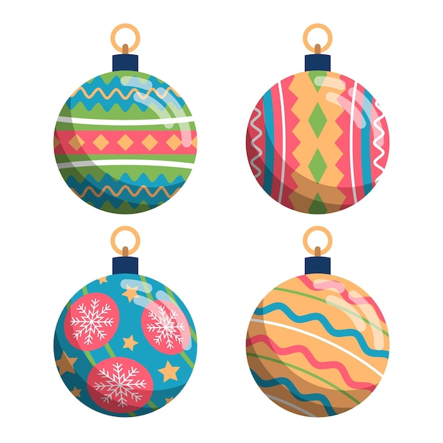 Free vector flat christmas ball ornaments collection