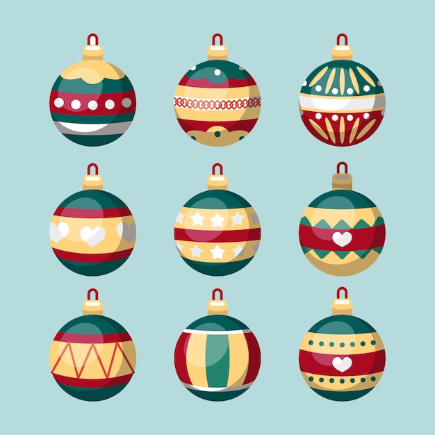 Free vector flat christmas ball ornaments collection