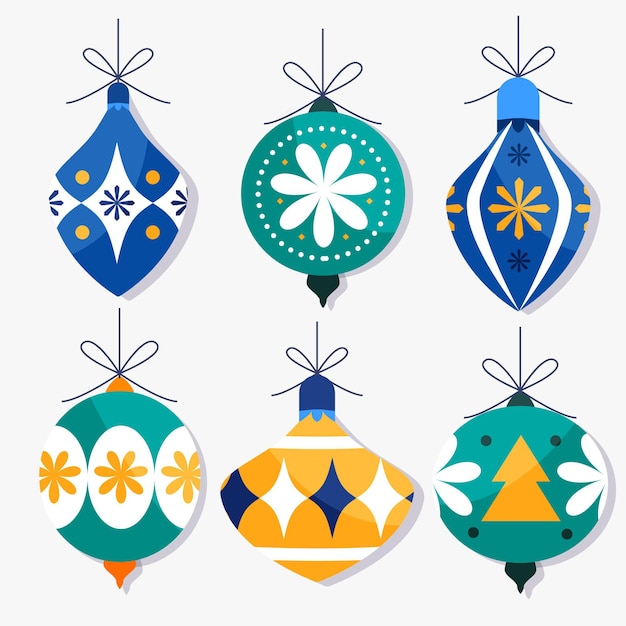 Бесплатное векторное изображение Коллекция украшений плоского рождественского шара