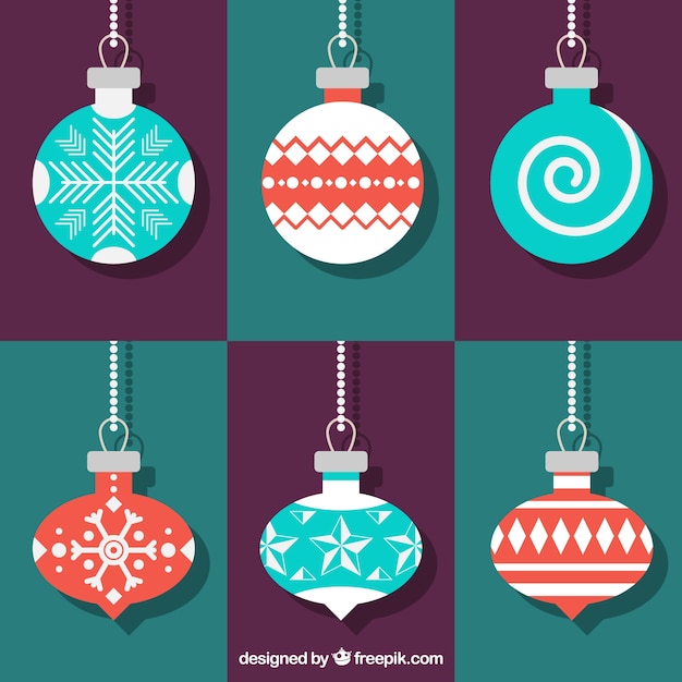 Flat christmas balls with different shapes