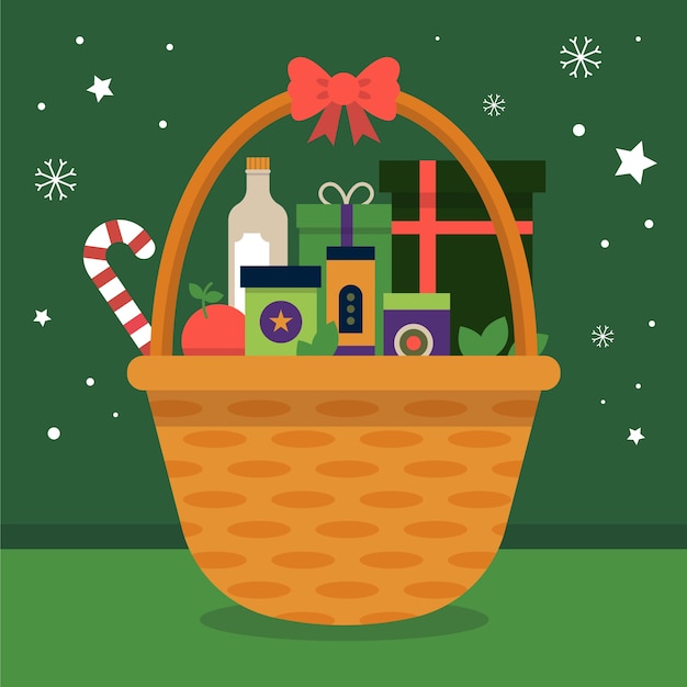 Flat christmas basket illustration