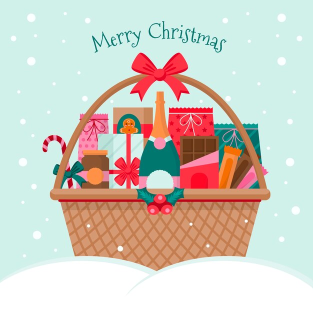 Flat christmas basket illustration