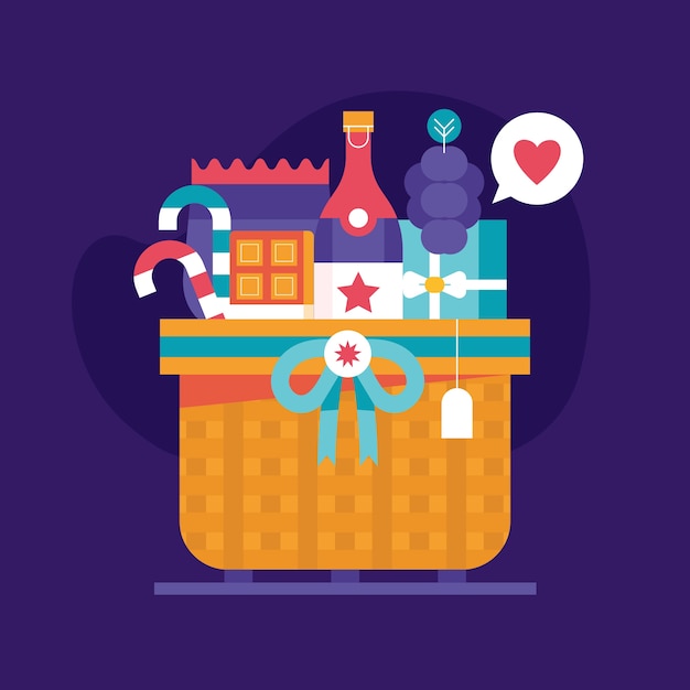 Flat christmas basket illustration