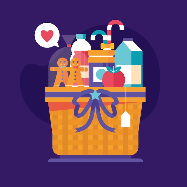 Free vector flat christmas basket illustration