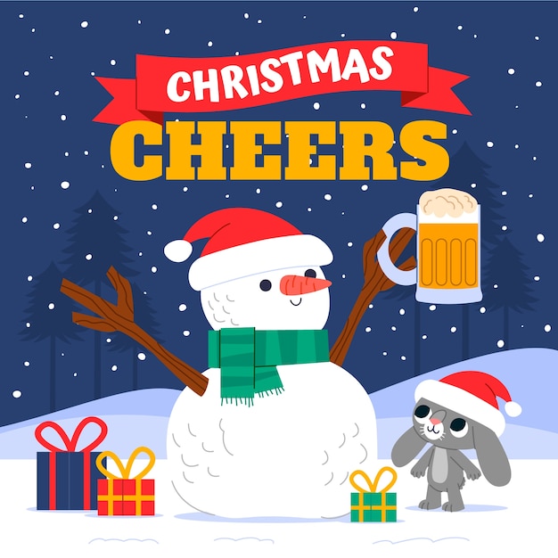 フラット クリスマス ビール イラスト