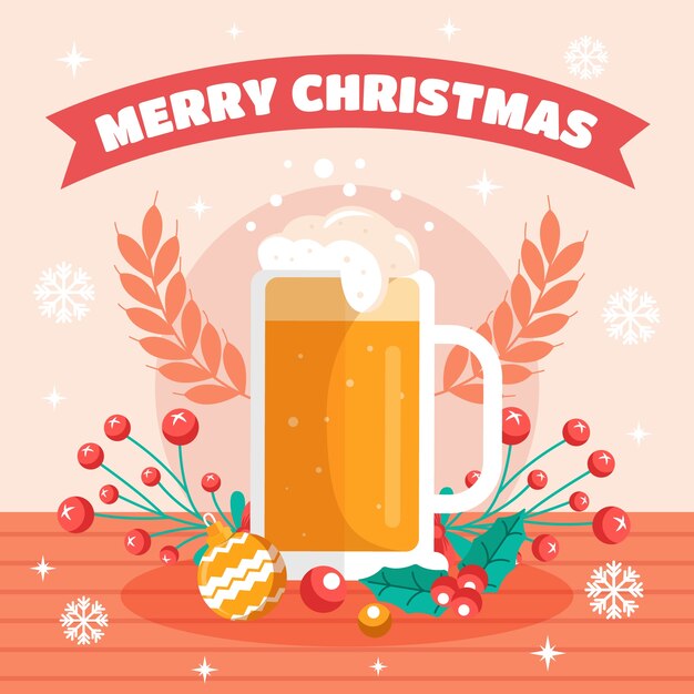 Vettore gratuito illustrazione piatta della birra di natale