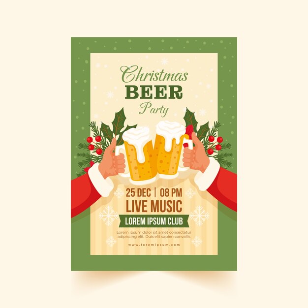 Flat christmas beer vertical poster template