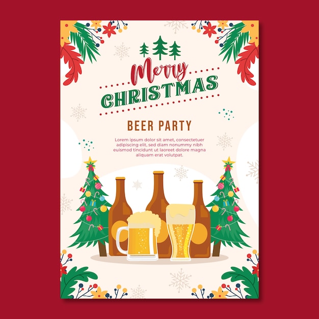 Free vector flat christmas beer vertical poster template