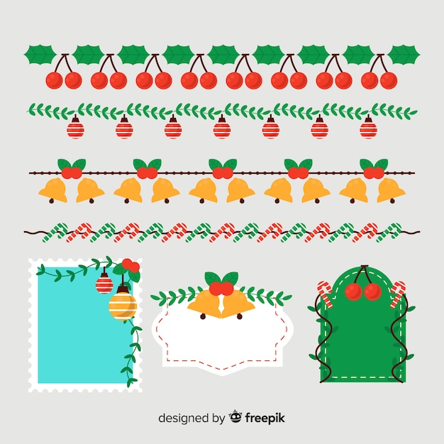 Free vector flat christmas borders and frames pack