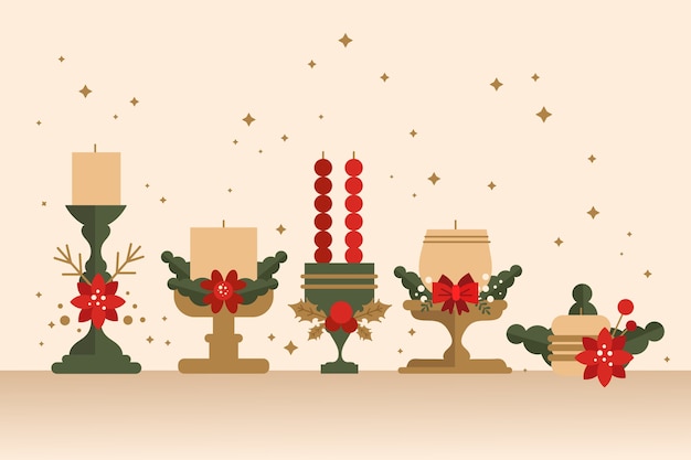 Free vector flat christmas candle collection