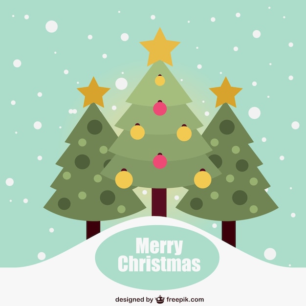 Flat Christmas card with trees