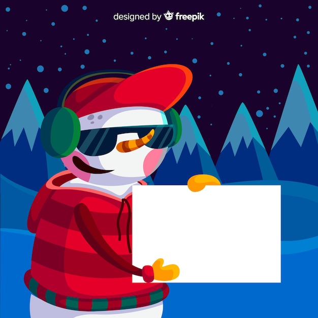 Flat christmas character holding white empty card