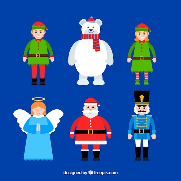 Flat christmas character pack