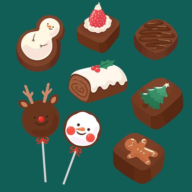 Free vector flat christmas chocolates collection