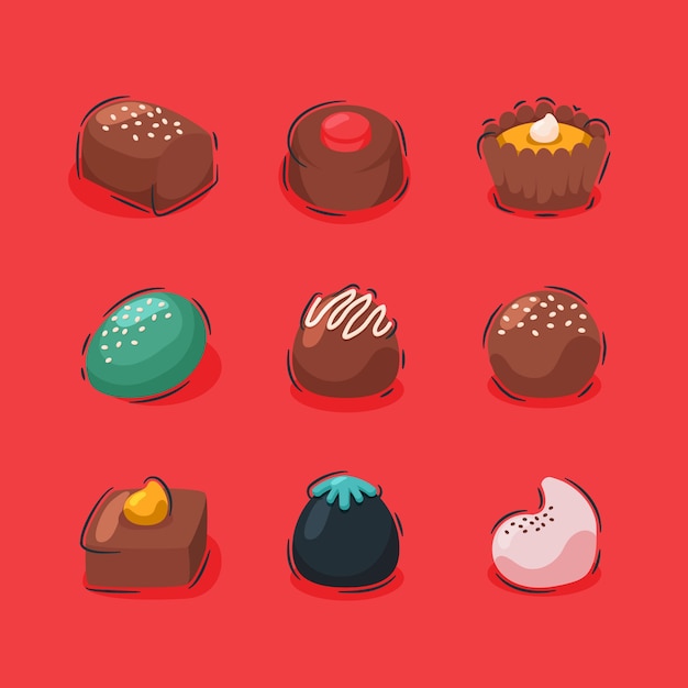 Flat christmas chocolates elements collection