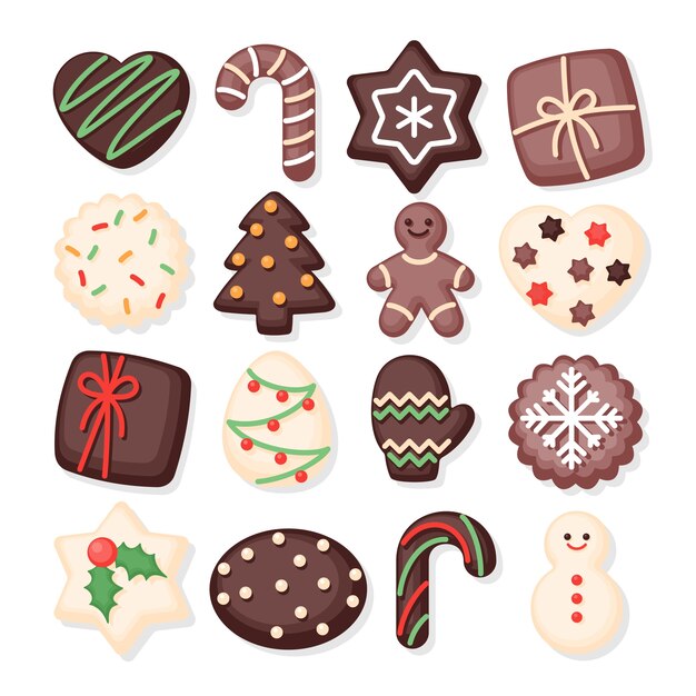 Flat christmas chocolates elements collection