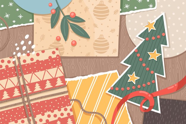 Flat christmas collage template