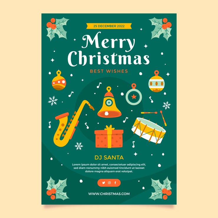 Free Vector flat christmas concert poster template