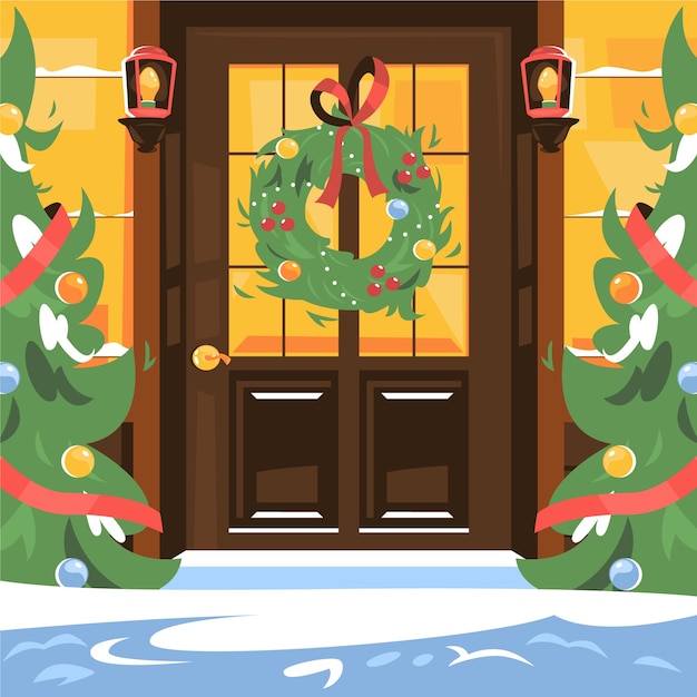 Free vector flat christmas door illustration