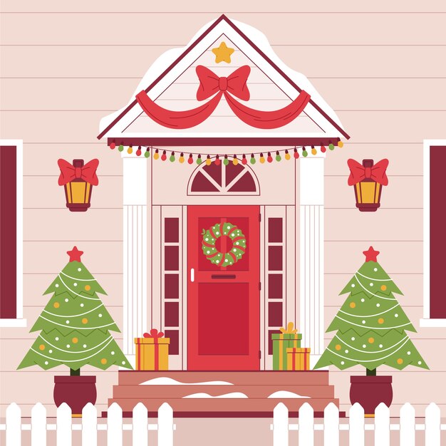 Flat christmas door illustration