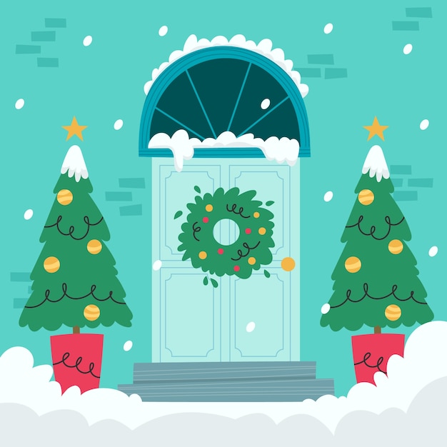 Free vector flat christmas door illustration