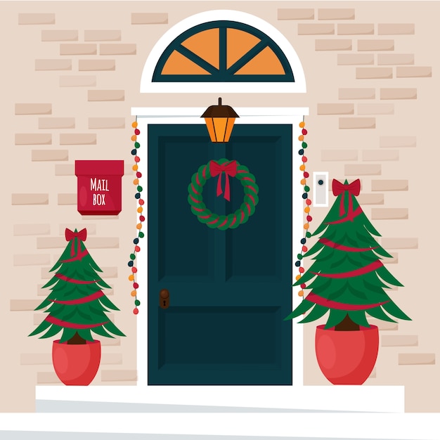 Free vector flat christmas door illustration