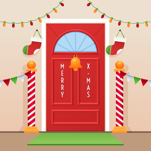 Free vector flat christmas door illustration