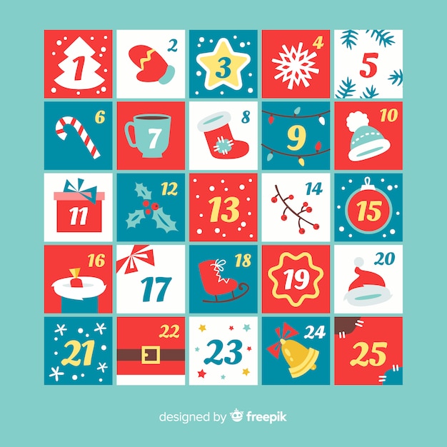 Free vector flat christmas elements advent calendar