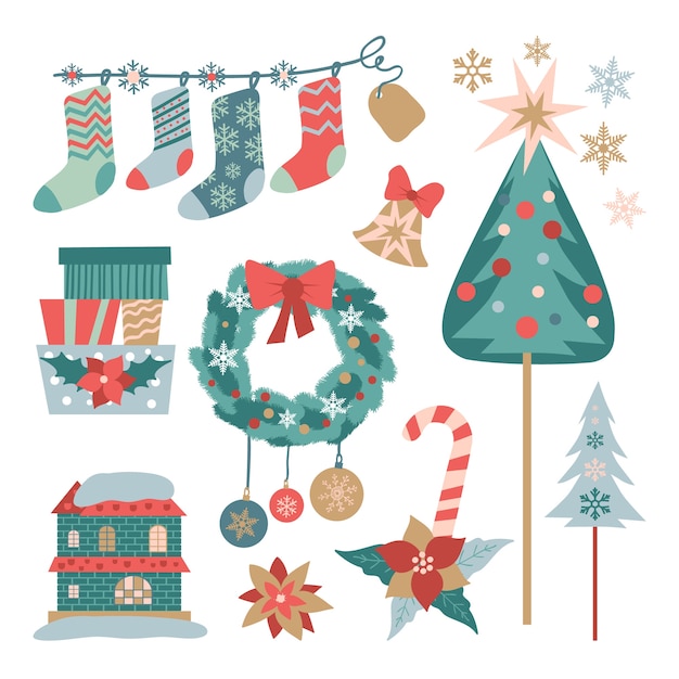 Free vector flat christmas elements collection