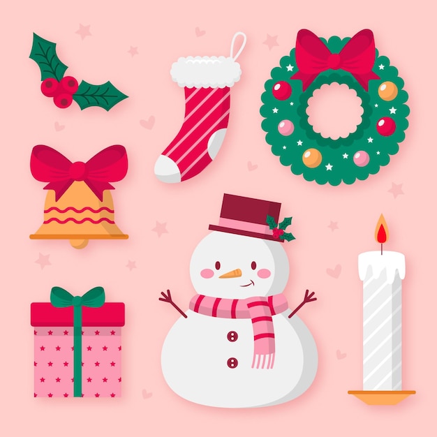 Free vector flat christmas elements collection