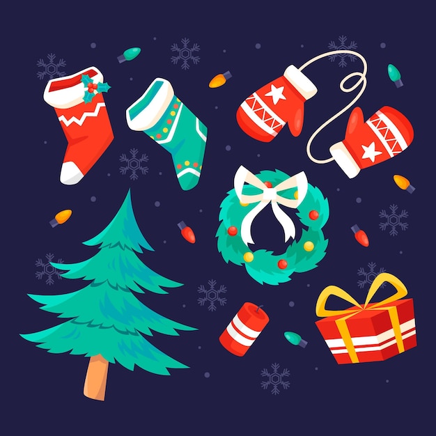 Free vector flat christmas elements collection