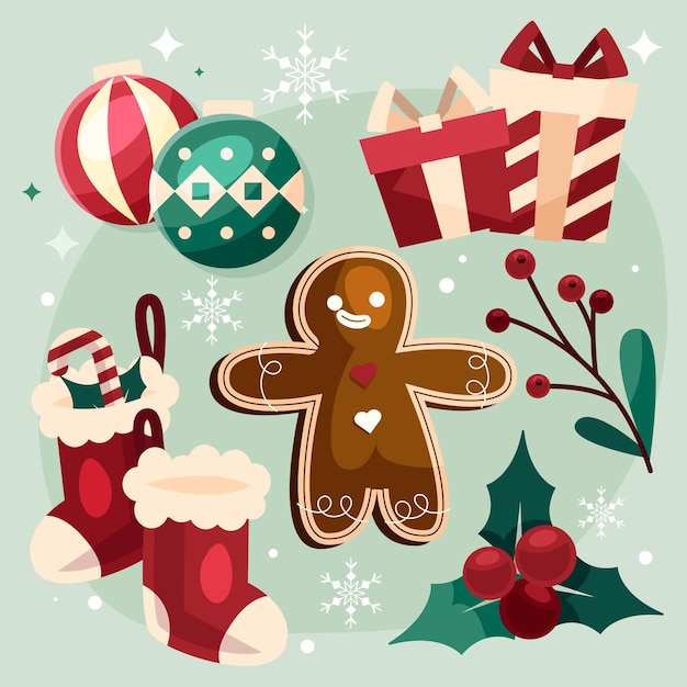 Free vector flat christmas elements collection