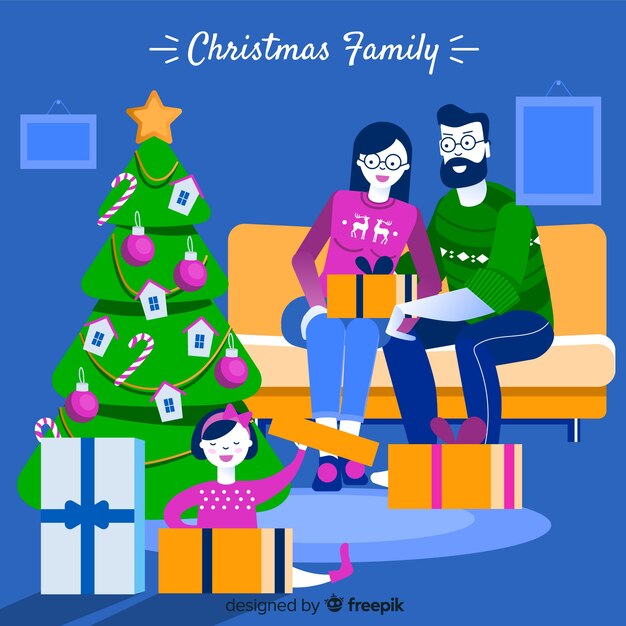 フラットなクリスマスの家族のシーン