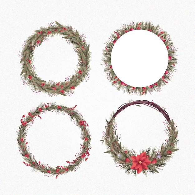 Бесплатное векторное изображение Плоская рождественская коллекция цветов и венков