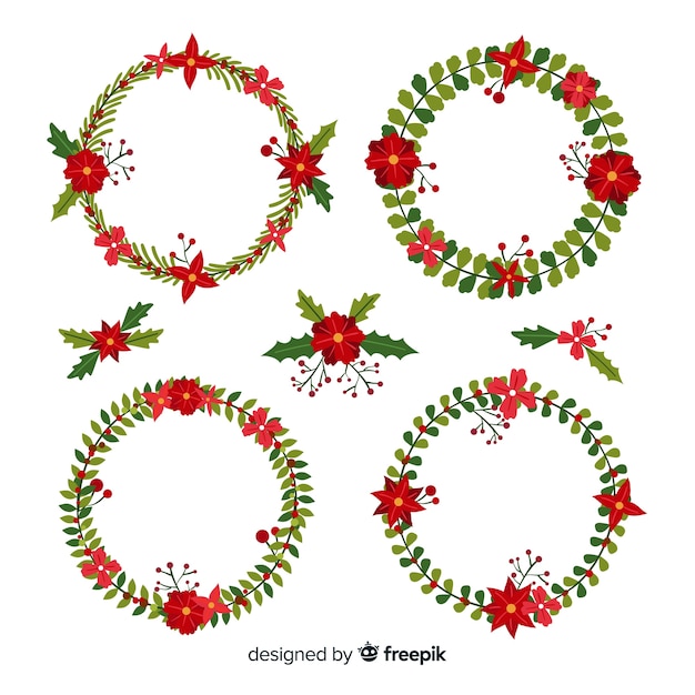 Flat christmas flower & wreath collection