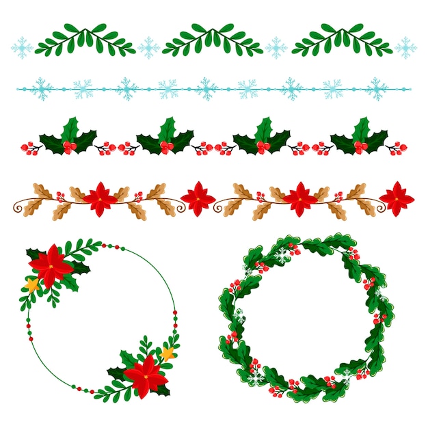 Бесплатное векторное изображение Плоские рождественские рамки и бордюры