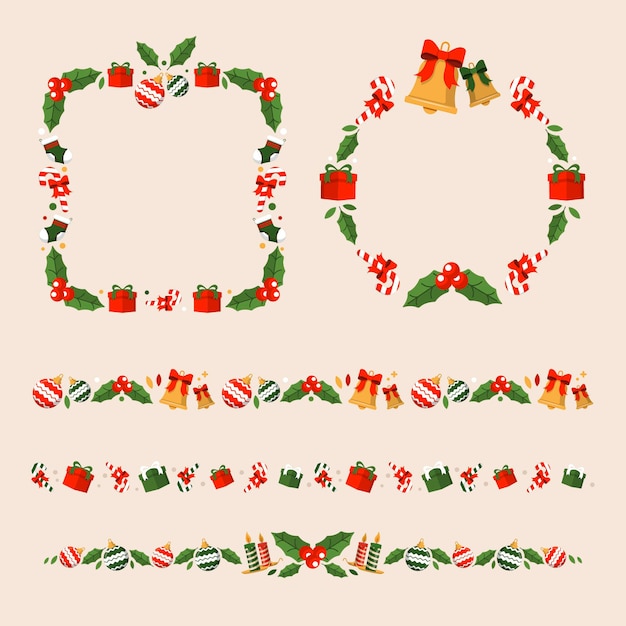 Free Vector flat christmas frames and borders collection