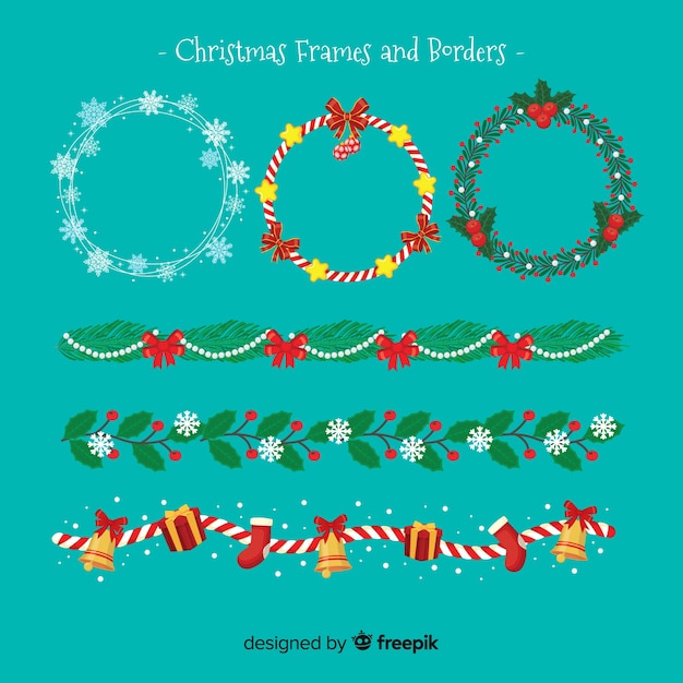 Free vector flat christmas frames and borders pack