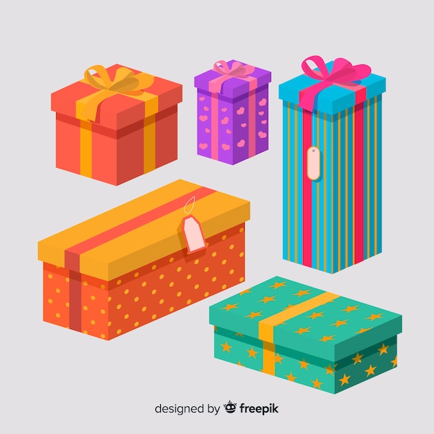 Бесплатное векторное изображение Плоская коллекция рождественских подарков