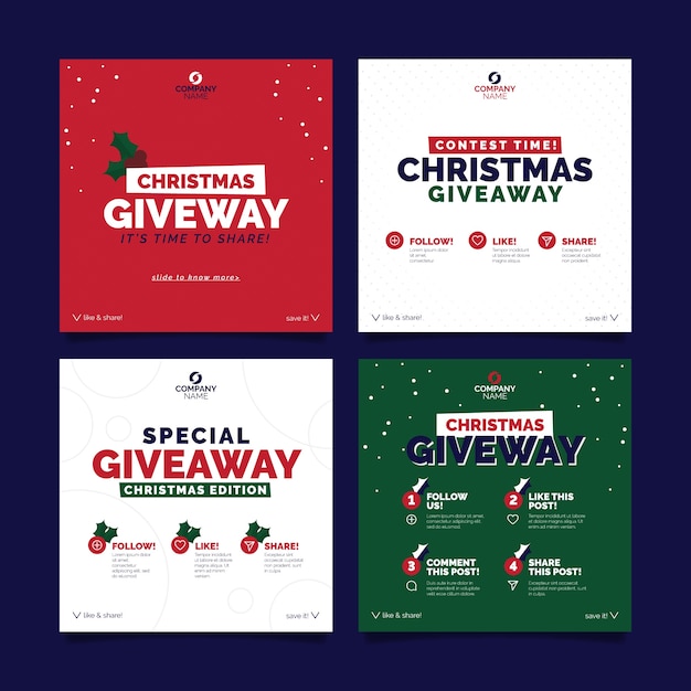 Free vector flat christmas giveaway instagram posts collection