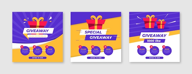 Free vector flat christmas giveaway instagram posts collection