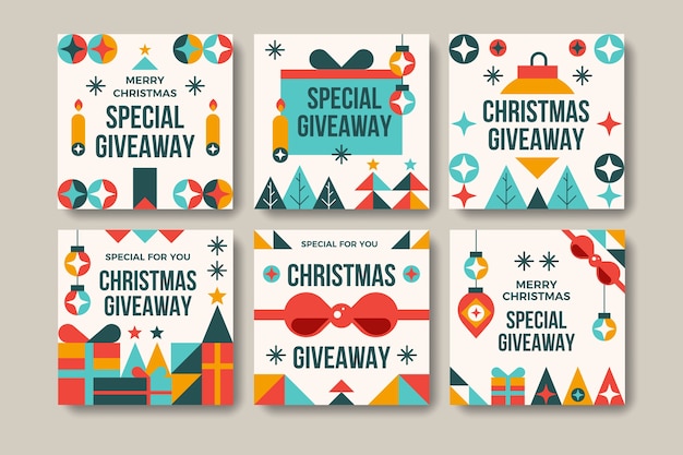 Free vector flat christmas giveaway instagram posts collection