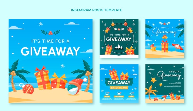 Free vector flat christmas giveaway instagram posts collection