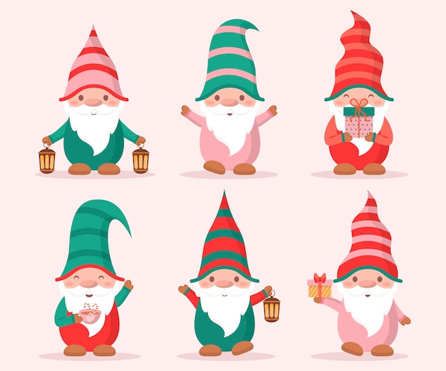 Flat christmas gnomes collection