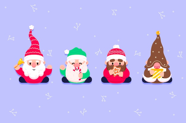 Free vector flat christmas gnomes collection