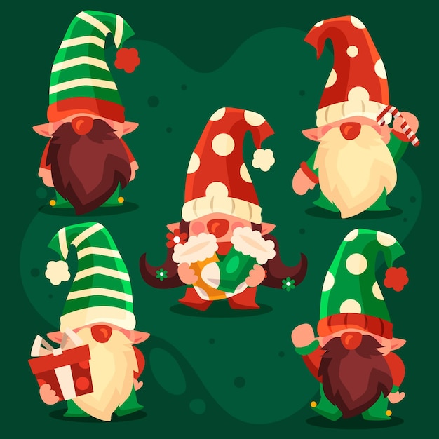 Free vector flat christmas gnomes collection