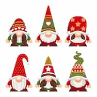 Free vector flat christmas gnomes collection