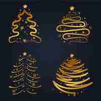 Free vector flat christmas golden tree collection