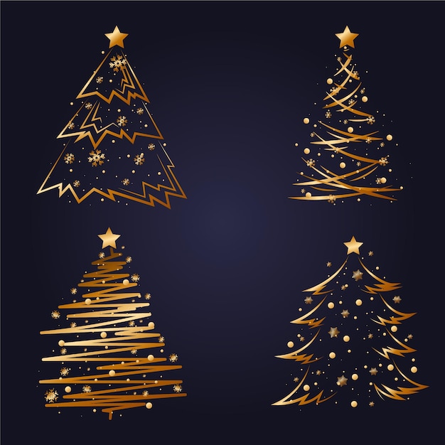 Set albero dorato di natale piatto