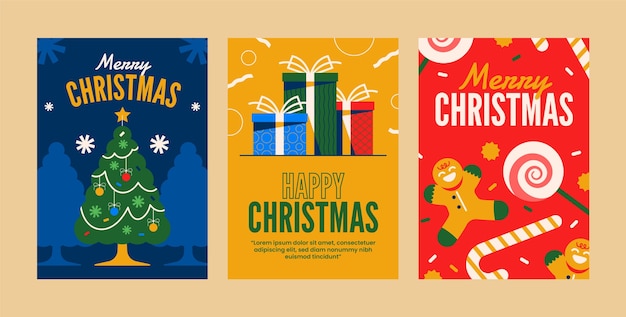 Flat christmas greeting cards collection